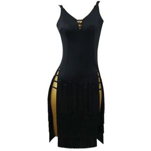 Tytyozay 2025 Meisjes Latijns-Amerikaanse Dansjurk, Dames Podium Outfit Feestvoorstelling Kostuum V-hals Rugloze Franje Danskleding voor Ballet Latijns-Amerikaanse Rumba Samba Jurk,zwart,L