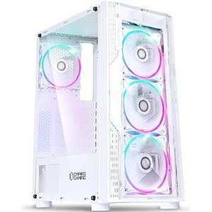 EMPIRE GAMING - Diamond Gaming PC behuizing - ARGB Medium Tower ATX/ITX - Plexiglas front- en zijwand van gehard glas - 4 ventilatoren 120 mm 3 pinnen 5 volt led RGB adresseerbaar - MB Sync - Wit
