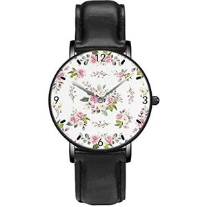 Roze Rose Klassieke Patroon Horloges Persoonlijkheid Business Casual Horloges Mannen Vrouwen Quartz Analoge Horloges, Zwart