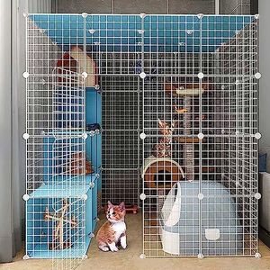 Kattenkooi indoor kattenverblijven grote kattenbox afneembare metalen doe-het-zelf kattenkennels fret kleine dierenkooi grote oefenplaats ideaal voor 1-4 katten (maat: 147 x 109 x 145 cm)