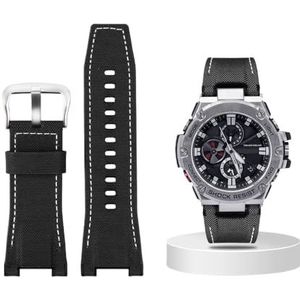 Canvas lederen horlogeband geschikt for Casio G-SHOCK GST-B100 S130 W300GL 400G W330 GST-W120L s120 W130L S100 Serie horloge accessorie (Color : Black white canvas, Size : 26mm)