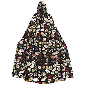 Wurton Japanse Sushi zwarte carnaval cape met capuchon voor volwassenen, heks en vampier cosplay kostuum, mantel, geschikt voor carnavalsfeesten