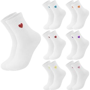 EMMALOUISESMITH 7 paar witte sokken, hartsokken, katoenen sokken, hart, knuffelsokken, grappige cadeaus voor dames, vriendin, Valentijnsdag, jubileum