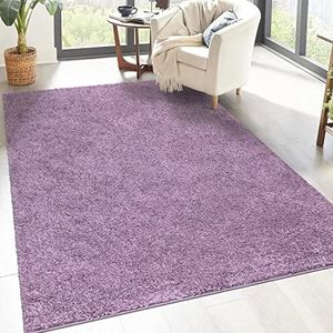 carpet city Shaggy hoogpolig tapijt, 150 x 150 cm, vierkant, paars, langpolig woonkamertapijt, effen modern, pluizig zacht tapijt, slaapkamer decoratie