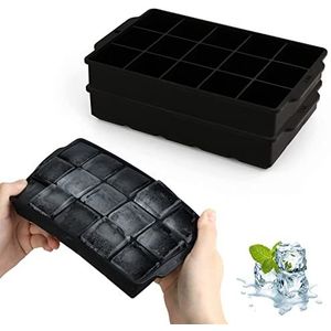 JOPHEK IJsblokjesvorm, 2-delig siliconen ijsblokjesbakje met 30 bakjes, vierkante ijsblokjes 3,5 cm voor cocktails, whisky, wijn, fruitpuree, ijsthee, zwart+zwart