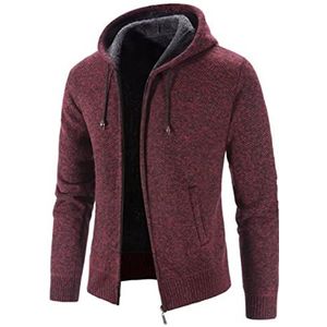 Winter Fleece Vest Mannen Hooded Trui Jas Gebreide Warme Effen Mode Hooded Cargigan Jas Heren Casual Gebreide Jas Mannen-Bourgondië, XXL