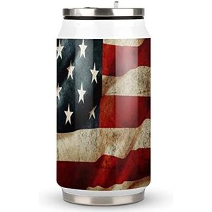 Close-up van Grunge Amerikaanse Vlag Reizen Mok met Deksel Coke Cup Geïsoleerde Tumbler Water Fles Thee Cup Voor Vrouwen Mannen