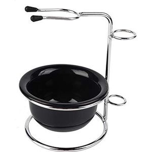 Ftory Scheerborstelstandaard, scheerset voor heren, scheerborstelstandaard van roestvrij staal, scheermeshouder en zwarte scheerschaal voor handmatige scheerapparaten, scheerkwasten, scheerschaal