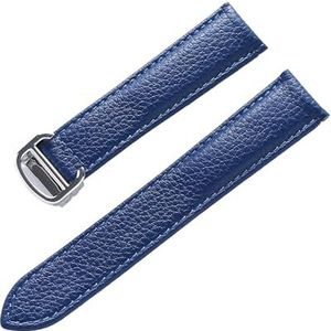 Leren Band Lychee-patroon Zachte Lederen Horlogeband Compatibel Met Cartier Heren- En Damesband (Color : Blue white line, Size : 20mm)