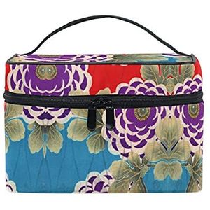 Textiel borduurwerk paarse lotus cosmetische tas organizer rits make-up tassen zakje toilettas voor meisjes vrouwen