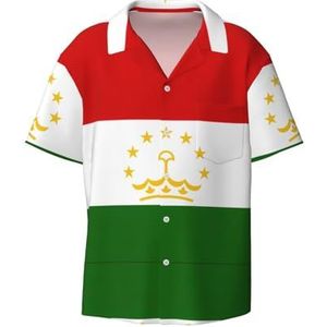 OdDdot Vlag van Tadzjikistan Print Heren Overhemden Atletische Slim Fit Korte Mouw Casual Business Button Down Shirt, Zwart, 4XL