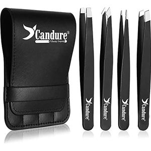 Candure Pincet voor Wenkbrauwen - Set van Professioneel Pincetten, Ingegroeide Haarverwijdering Gereedschap voor Vrouwen en Mannen Geschikt voor Verwijderen van Mee-eters, Wimpers 3,8 Inch, Zwart
