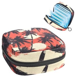 Opbergtas voor maandverband, tropisch zonsondergangpatroon met silhouetten van naadloze palmbomen, draagbare maandverband, inlegkruisjes, tampons, opberghouder voor vrouwen, school, kantoor