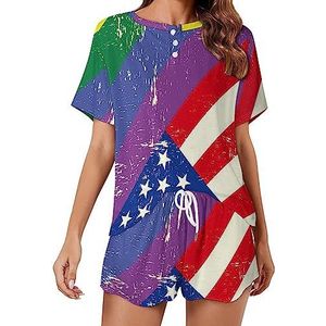 Rainbow Gay Pride LGBT met Amerikaanse vlag mode 2 stuks dames pyjama sets korte mouw nachtkleding zachte loungewear stijl-1