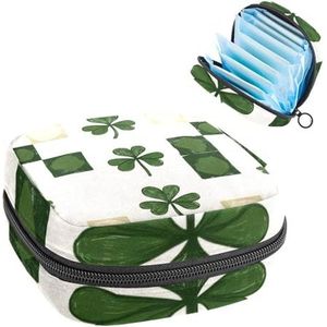 1 x maandverband, grote maandverband, organizer, herbruikbare eerste menstruatietas voor meisjes, dames, dames, 17 x 17 x 12 cm, St Patricks Day Lucky Clover op dambord