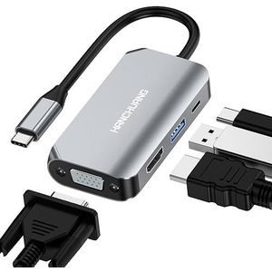 USB C naar HDMI VGA-adapter 4-in-1 Thunderbolt 3 met HDMI-poorten 4K, USB 3.0-poort, voedingspoort compatibel met MacBook Pro/MacBook Air/iPad Pro/Dell XPS Thunderbolt 3-poort