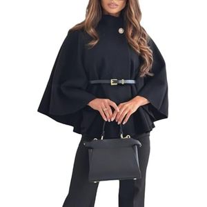 LIUYUYOUGO - Poncho - Zwart - Elegante Wolmix Cape - Dames