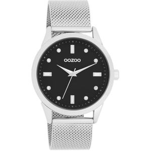 Oozoo Timepieces dameshorloge | polshorloge dames met leren armband | hoogwaardig horloge voor vrouwen | elegant analoog dameshorloge in rond, zilver/zwart