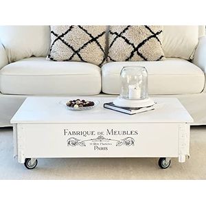 Uncle Joe´s Salontafel Meubles kist in vintage shabby chic stijl van massief hout in wit met opbergruimte en deksel houten kist bijzettafel landhuis woonkamertafel houten tafel wit
