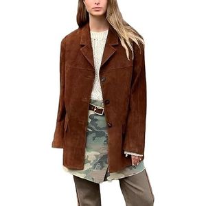 A&M Express Bruine oversized leren blazer voor dames, oversized casual jas met streetwear stijl, Bruin, L