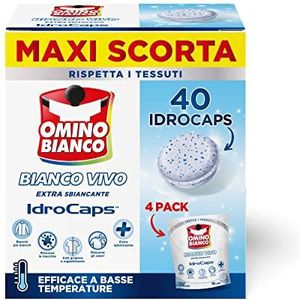 Omino Bianco - Wasmachineadditief witte vivo hydrocaps, in water oplosbare capsules voor wasgoed, bleken en vlekverwijdering, 10 capsules x 4