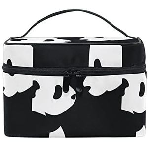Zwart wit panda dier make-up tas voor vrouwen cosmetische tassen toilettas trein koffer