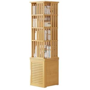 Roterende boekenplank toren, 360 displays draaiende boekenplank met kast, bamboe boekenplank vloerstaand opbergrek voor woonkamer thuiskantoor