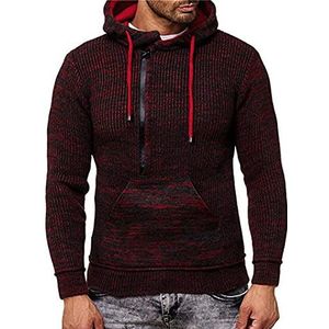 Wintertrui, Heren Truien Herfst Winter Effen Gebreide Trui met Capuchon(Burgundy,XL)