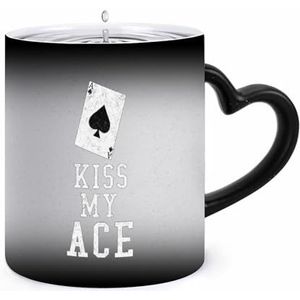Kiss My Ace Poker Casino Koffie Mok 11oz Kleur Veranderende Mokken Hartvormig Handvat Warmtegevoelige Verkleuring Cups