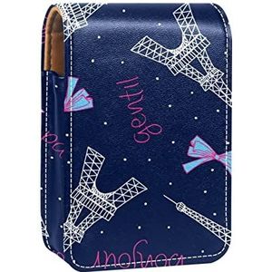 Paris Eiffeltoren Lipgloss Houder Lipstick Case Draagbare Mini Lipstick Opbergdoos Reizen Lipstick Organizer Case met Spiegel voor Vrouwen, Meerkleurig, 9.5x2x7 cm/3.7x0.8x2.7 in