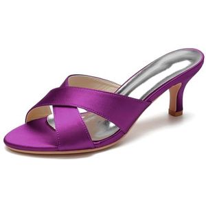 SYDZSW Satijnen Naald Hak Trouwschoenen Bruidsschoenen Hoge Hakken Ivoor Sandaal Bride 35-43, Paars, 43 EU