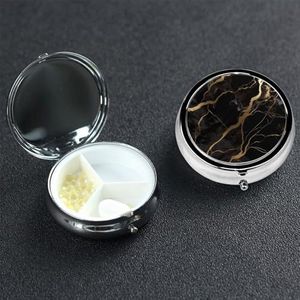 Kleine pillendoos draagbare pillendoosje 3 compartimenten metalen pillenhouder organizer schattig zwart goud marmer reizen pillendoos voor portemonnee zak