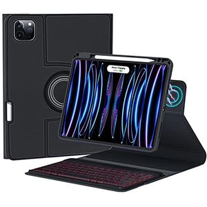 Toetsenbordhoes voor iPad 10.2"" 9e 2021/8e 2020/7e 2019/Air 3/Pro 10.5, 7 kleurenverlichting, 360 draaibaar, magnetisch afneembaar Bluetooth-toetsenbord,zwart