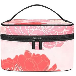 Mooie elegante pioenroos bloem roze rode make-up organizer tas, reizen make-up tas organizer case draagbare cosmetische tas voor vrouwen en meisjes toiletartikelen, Meerkleurig, 22.5x15x13.8cm/8.9x5.9x5.4in