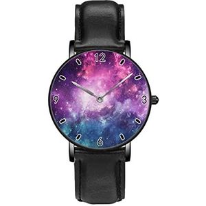 Galaxy Night Universe Sterren Blauw Paars Klassieke Patroon Horloges Persoonlijkheid Business Casual Horloges Mannen Vrouwen Quartz Analoge Horloges, Zwart