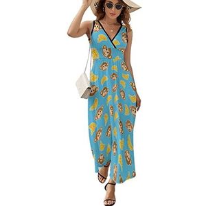 Aap en banaan patroon dames lange jurk mouwloze maxi-jurk zonnejurk strand feestjurken avondjurken 2XL