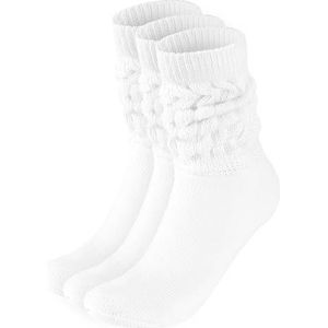 BRUBAKER 3 paar Slouch sokken - dames slippersokken voor sport en vrije tijd - casual retro sokken voor vrouwen - Scrunch Knit katoenen sokken, 3 x wit., 39-42 EU