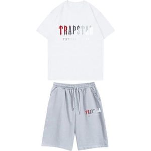 Trapstar Kind Zomer Kort Korte Mouwen,Casual Korte Broek,Jongen Meisje Kort Trainingspak Voor Heren,100-160,2-delige Set,29 Stijlen,Katoen,ademend,Unisex T-shirt-shortset Dames(Color:2,Grootte:160(chi