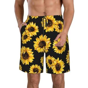 PHTZEZFC Lente zonnebloemen bloemen print heren strandshorts zomer vakantie strand shorts casual lichtgewicht trekkoord, Wit, XL