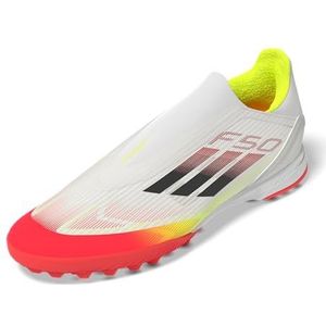 adidas Unisex F50 League Laceless Turf Sneaker, White/Black/Solar Yellow, 4 US Men