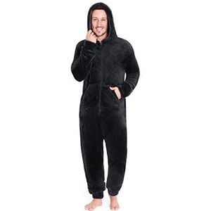 CityComfort Onesies voor heren en tieners, loungewear, knusse fleece herenpyjama, alles-in-één jumpsuit, nachtkleding, Zwart, M