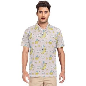 LI ZHI XIN Heren poloshirt met korte mouwen werk T-shirt zomer top klassieke kraag sweatshirt met 2 knopen voor golf tennis outdoor sport koala ster maan wolk, Meerkleurig, S