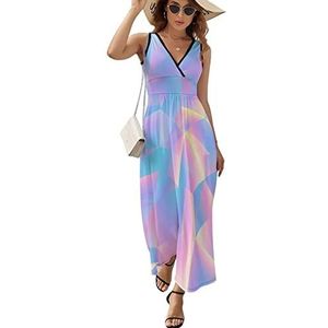 Retro jaren 80 stijl driehoekige pastel dames maxi lange jurk V-hals mouwloos tank zonnejurk zomer