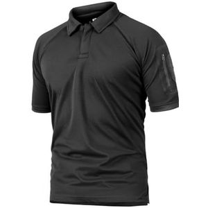 Ademend Sneldrogend Combat Poloshirt - Vochtafvoerend Tactisch Shirt voor Heren met Praktische Zakken, Outdoor Camouflageshirt(Black,3XL)