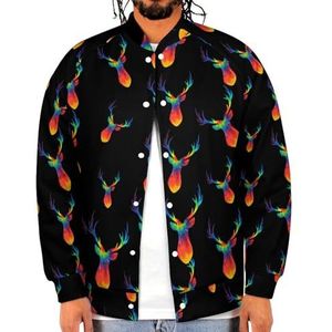 Tie Dye Herten Hoofd Grappige Mannen Baseball Jacket Gedrukt Jas Zachte Sweatshirt Voor Lente Herfst