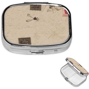 Pillendoosje met spiegel, kleine pillenorganizer, 2 compartimenten, ouderwetse post, pillendoos voor portemonnee of zak, draagbare pillencontainer, schattige medicijnorganizer