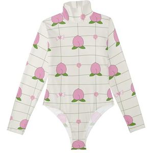 LI ZHI XIN Bodysuits voor dames, lange mouwen, eendelige jumpsuit met hoge hals, coltrui, turnpakje, top voor meisjes, dans, workout, fitness, bodysuit met fruitperzikpatroon, Meerkleurig, S