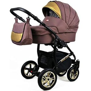 Lux4Kids Kinderwagen Kinderwagen 3in1 Autostoel Autostoel Babyzitje Sportstoel Isofix Golden Glow Zwart Mokka 3in1 met autostoel