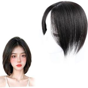 100% Echt Menselijk Haar Topper Rechte Top Haarstukken 8 * 12cm Zijden Basis Clip In Topper for Licht Haarverlies/Dunner Wordend Haar/Grijs Haar(Black,30cm)