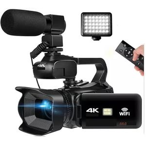 Videocamera, Volledige 4K 60FPS Vintage Camcorder for Live Streaming Vlog 18X 64MP Video Camera AF Digitale Recorder Scherm Draaien(With 32G SD Card,With MIC Light)
